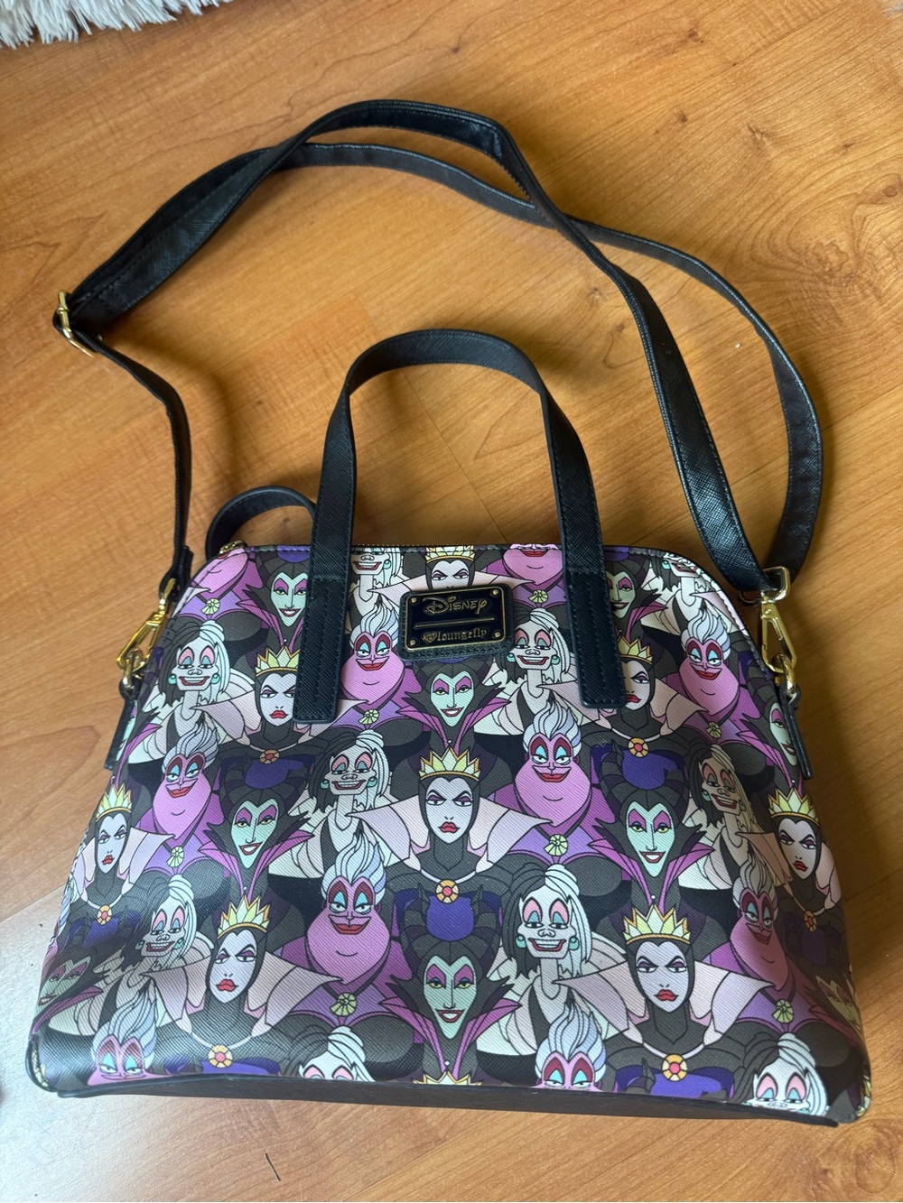 Loungefly Disney Villains Multi-Color Dome Satchel with Black Straps